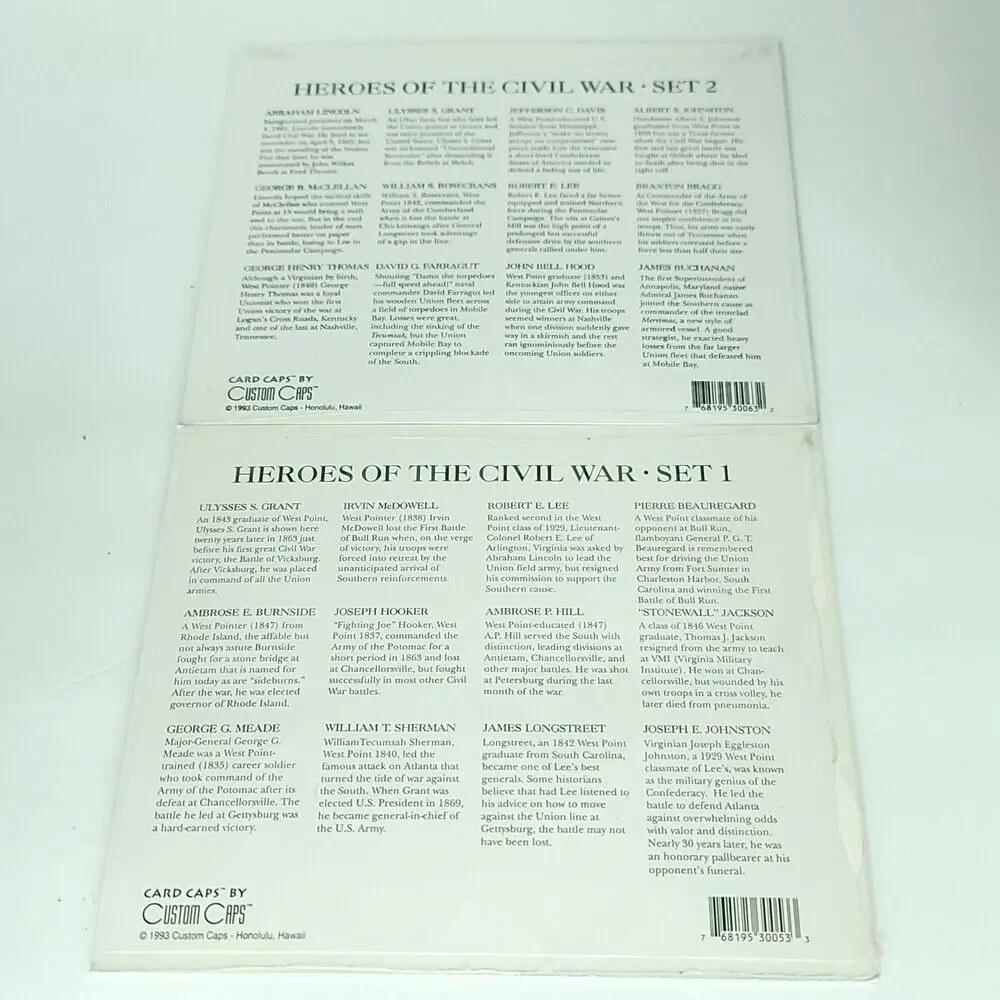 Pogs heroes of The Civil War Set 1 And 2 Custom Caps Sealed On Card NEW